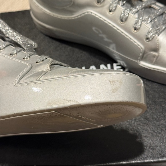 *SOLD* Chanel Men Silver Mid-Top Metallic Sneakers - Picture 8 of 17